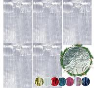 SRV Hub® Pack of 5 Christmas Lametta Strands Angel Hair Xmas Tree Decoration, Christmas Hanging Decoration for Wall or Window Size - 1.2M (Silver Foil Lametta)