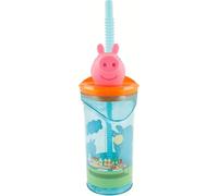 SRV Hub Peppa Pig 3D Figurine Tumbler for Kids - 360ml BPA-Free Plastic Cup with Straw - Reusable Drinkware for School, Travel, Picnics - Cute Cartoon Design for Toddlers