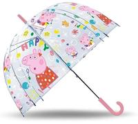 SRV Hub Peppa Pig Kids Umbrella 75cm, Transparent PVC Dome, Lightweight, Windproof, Rain & UV Protection, Girls 3-7 Years, Durable, Portable, Easy-Grip Handle