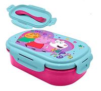 SRV Hub Peppa Pig Lunch Box for Kids, Lunchbox with Cutlery, 2 Compartment Snack Box for Toddlers, Reusable Sandwich Box Made of BPA-Free Plastic, Size-21cm