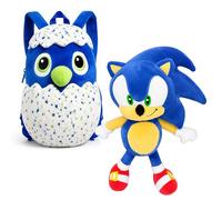 SRV Hub Sonic the Hedgehog Plush Toy & 3D Plush Backpack for Kids, Super Soft Sonic Teddy with Blue White TV Character School Bag Lightweight Nursery Rucksack Gift for kids 3+ Years