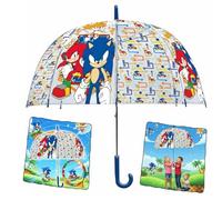 SRV Hub Sonic The Hedgehog Umbrella for Kids 75cm, Transparent PVC Dome, Windproof, Lightweight, UV & Rain Protection | Boys Girls 3-7 Years | Durable J Handle, Ideal Christmas-Gifts for Kids
