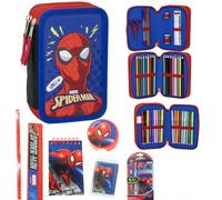 SRV Hub Spiderman Filled Pencil Case 3 Compartment Back to School Stationery Set for Kids, 44pcs School Supplies Kit with 5pcs Stationery Set, Pens, Pencils & Colouring Accessories Gift