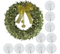 SRV Hub Transparent Suction Hooks and 40cm Large Christmas Wreath, 10x Heavy Duty Window Hooks, Green Xmas Door Wreath with Bells & Bow, Indoor Outdoor Holiday Decoration