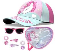 SRV Hub Unicorn Girls Baseball Cap & Hair Accessories Set with Heart Backpack | Toddler Sun Hat + Sunglasses + Clips + Bobbles for Ages 3-6 Years