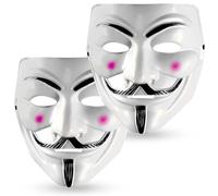 SRV Hub V for Vendetta Guy Masks 18.5cm - 2PCs Halloween Face Masks Costume Cosplay Party, Anonymous Mask for Adults Kids Unisex, Hacker Mask White