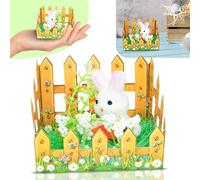 SRV Hub Yellow Picket Fence with Plush Flowers and Rabbit - Perfect Decoration for Easter Festivities, Charming Miniature Easter Scene, Size-7cm
