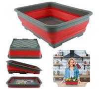 SRVertex 10L Collapsible Washing Up Bowl, Multipurpose for Indoor and Outdoor Storage, Best for Hiking, Kitchen, Picnics and Camping Equipment, Size - 37.5cm | Red/Grey