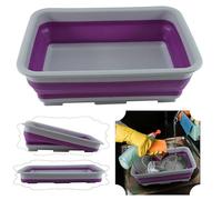 SRVertex 10L Folding Collapsible Washing Up Bowl | Purple/Grey | 37.5cm Plastic Space-Saving Dish Basin for Kitchen, Outdoor, Camping and Travel
