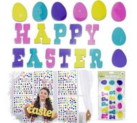 SRVertex 19Pk Cute Gel Easter Window Clings - Colorful Eggs and Alphabet Stickers, Double-Sided and Self-Adhesive for Easy Easter Party Decorations
