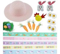 SRVertex 23Pcs Easter Bonnet Craft Kit for Kids - DIY Dress-Up Cowboy Hat with Accessories for Easter Decorations, School Crafts and Party Activities, Unisex Hat Size 52cm