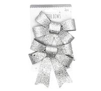 SRVertex 2PCS Luxury Christmas Bows, Glittered Bows for Christmas Tree Decor, Small Size Bows for Xmas and New Year Parties Ornament Size-12cm (Silver Xmas Glitter Bows)