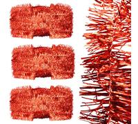 SRVertex 3 Pack Red Tinsel Garland 15M Each Long Thick Chunky Slim Shiny Metallic Christmas Decorations for Tree Staircase Door Wall Indoor Outdoor Xmas Party Home Décor Reusable