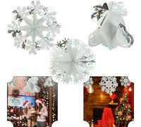 SRVertex 3Pcs Christmas Window Foil Garlands, White/Silver Ball Shape Hanging Decorations, Snowflake Garland for Décor, Bell Foil Wall Ceiling Xmas Valentine's Day Party Supplies