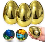 SRVertex 3Pk Fillable Plastic Jumbo Golden Easter Eggs, Empty Extra Large Easter Eggs Hinge Closure, Golden Easter Egg Tall - Size: 10cm