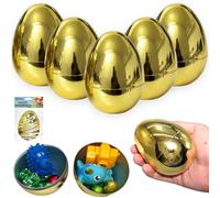 SRVertex 5Pk Jumbo Easter Eggs, 10cm Tall Plastic Golden Large Easter Egg Hinge Closure Bulk Empty Fillable Basket Stuffers, Easter Decorative Hunt Game Supplies