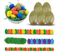 SRVertex 80Pcs Glitter Eggs for Easter Decoration - Colorful Glitter Foam Eggs with Large Golden Eggs Ornaments, Happy Easter Gifts for Home Decor, Easter Basket Stuffers