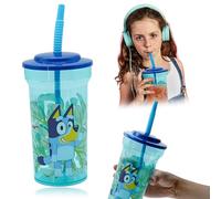 SRVertex Bluey Kids Tumbler with Straw and Lid, 460ml Durable Plastic Travel Cup with Straw Character Printed Drinking Cup BPA Free Tumbler for Kids 4+ Year