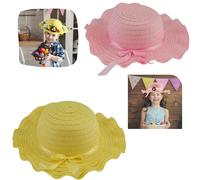 SRVertex Easter Bonnet Set for Kids - 2 Pack Yellow & Pink Straw Hats for Easter Parades, Egg Hunts & DIY Crafts Ribbon Straw Woven Colourful Decorative Size-29cm