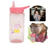 SRVertex Kids Water Bottle with Straw, 420ml Peppa Pig Plastic Water Bottle Square Drink Bottle Pink BPA Free Straw Sipper for Kids 6+ Months