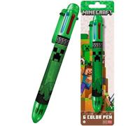 SRVertex Minecraft Multicoloured Pen - 6-in-1 Retractable Ballpoint Pens Rainbow Barrel Novelty Pens Kids Office School Supplies, Students Pen Children Gift 3+ Years