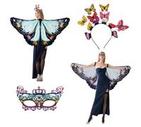 Srvillg Adult Butterfly Wings Cape, Butterfly Wings Shawl with Mask and Dimensional Butterfly Headband, Double Sided Fairy Wings for Halloween, Party, Cosplay, Dancing (Style 3)