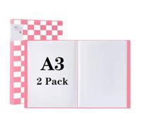 Srvnpioy 2 Pack A3 Display Book Folder 40 Pocket, A3 Portfolio Presentation Book with Clear Plastic Sleeve for Artwork, Drawing, Diamond Storage Painting Album Art Folder, Pink