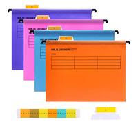 Srvnpioy Foolscap Suspension Files with Tabs and Card Inserts for Filing Cabinets (4 Colour) Foolscap Plastic Hanging Filing File Folders for Office Company