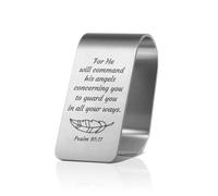 SRWNFOS for He Will Command His Angels Car Visor Clip, Funny Stainless Steel Engraved Guardian Angel Visor Clips for Cars, Christian Car Accessories, Driving Gifts for New Driver Family Friend