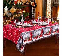 SRXWO Christmas Table Cloth, 180 x 150 cm Rectangular Christmas Tablecloths Red Xmas Table Cover Dining Table Cloth, Large Washable Christmas Dinner Table Runners for Holiday Table Decorations