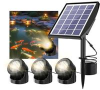 Srygery Solar Pond Lights LED Underwater, Smart Auto ON/Off Submersible Fountain Lights with 3-Brightness Modes, IP68 Waterproof Pond Light for Aquarium, Waterfall, Fish Tank, Garden(3 Head Lamp)