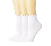 SRYL Ruffle Ankle Socks for Women's,Casual Cute Turn-Cuff Socks Soft Breathable Knit Cotton Lettuce Frilly Crew Socks Girls, 3 Pairs-white-plain,ankle, 5-9