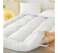 SS ART 10cm Mattress Topper,1000GSM Extra Thick, Topper for Back Pain Relief, Hotel Quality Quilted Comfort with Ball-Fiber Filling, Elastic Corner Straps Fit up to 40cm (White, King)
