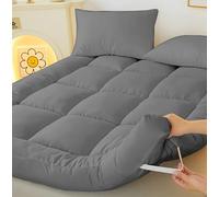 SS ART 10cm Mattress Topper,1000GSM Extra Thick, Topper for Back Pain Relief, Hotel Quality Quilted Comfort with Ball-Fiber Filling, Elastic Corner Straps Fit up to 40cm (Charcoal, King)