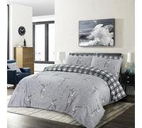 SS ART printed duvet cover set, stag bedding set, brushed polyester duvet set, double duvet set, dark grey bedding set, fluffy bedding, check reversible duvet cover 200x200cm