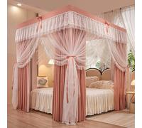 ss Canopy Bed ains 4 Corner Mosquito Netting Double Layer Solid Color Ruffle 4 Openings for Bedroom Decor Perfect for Girls Teens & Adults 180x220cm No Stand Included