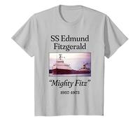 SS Edmund Fitzgerald Mighty Fitz T-Shirt, Youth, Silver Grey, 4T