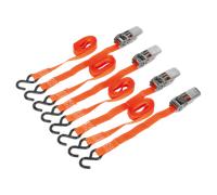 Ratchet Straps 25mm x 4m Polyester Webbing with S-Hooks 500kg Breaking Strength - 2 Pairs