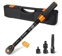 ss shovan 1/2" Torque Wrench Set 40-220Nm - ±3% Accuracy 72 Teeth Dual-Direction with 3/8" Adapter, 5" Extension Bar, Universal Joint for Car Motorcycle Wheel Nuts