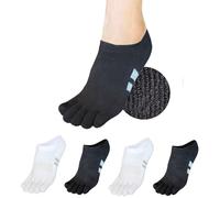 ss soxsense Womens No Show Toe Socks Athletic Five Finger Toe Socks Cushioned Running Low Cut 4 Pairs, Black&white, Small