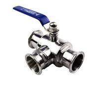 SS304 Stainless Steel Sanitary 3 Way Ball Valve, OD 3/4" 1" 1-1/4" 1-1/2" 2" T Port Ferrule Type Fit 1.5" 2" Tri Clamp, 1pcs(T Type,51mm x Ferrule 64)