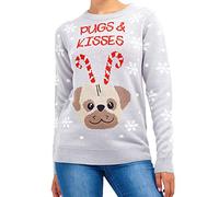 SS7 Womens Christmas Jumper Pugs and Kisses (Grey, 14)