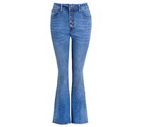 SS7 Womens Denim High Waist Bootcut Jeans Raw Hem Button Fly