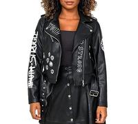 SS7 Womens Faux Leather Graffiti Biker Jacket Rocker Black