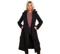 SS7 Womens Faux Wool Coat Maxi Length Jacket with Hood Black