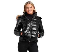 SS7 Womens Wet Look Faux Fur Puffer Jacket Black