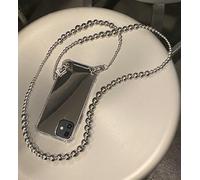 SSASMEU Korean Crossbody Lanyard Necklace Irregular Silver Beads Chain Mirror Case for iPhone 11 12 13 mini 14 15 16 Pro Max plus X XS XR Cover,A,For iPhone 16 Pro