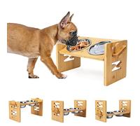 SSAWcasa Elevated Dog Bowls Adjustable,Raised Tilted French Bulldog Food Bowl,Slanted Pet Feeding Bowl for Small & Medium Dogs,Anti Slip Cat Puppy Water Feeder with Bamboo Stand 2 Stainless Steel