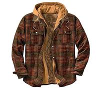 SSBZYES Mens Long-Sleeved Shirts Thick Cotton-Padded Clothes Large Size Plaid Long-Sleeved Loose Hooded Jacket Brown