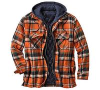 SSBZYES Mens Shirts Mens Long-Sleeved Shirts Thick Cotton-Padded Clothes Shirts Plaid Long-Sleeved Loose Hooded Jacket Jackets Long-Sleeved Shirts Orange, XL